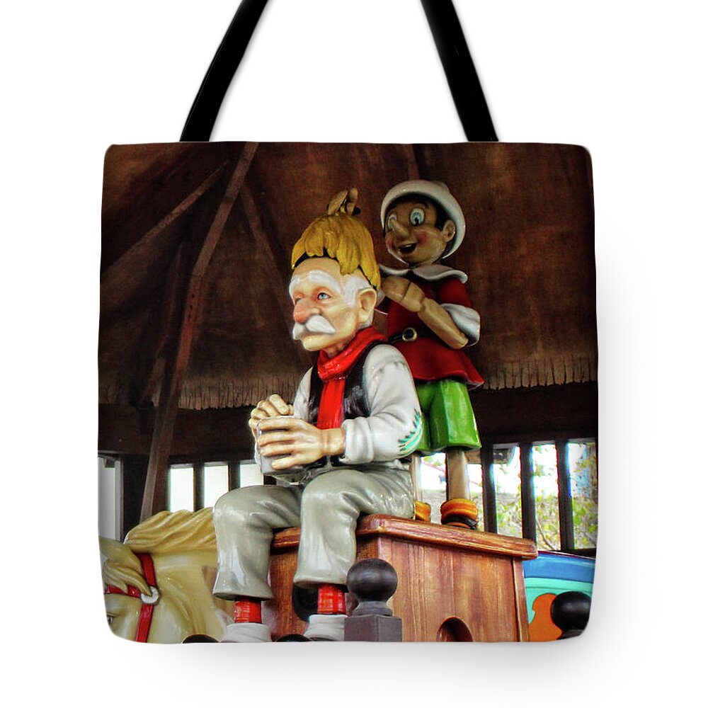 Pinocchio Tote Bag featuring the photograph Pinocchio and Geppetto Art #1 by Doc Braham