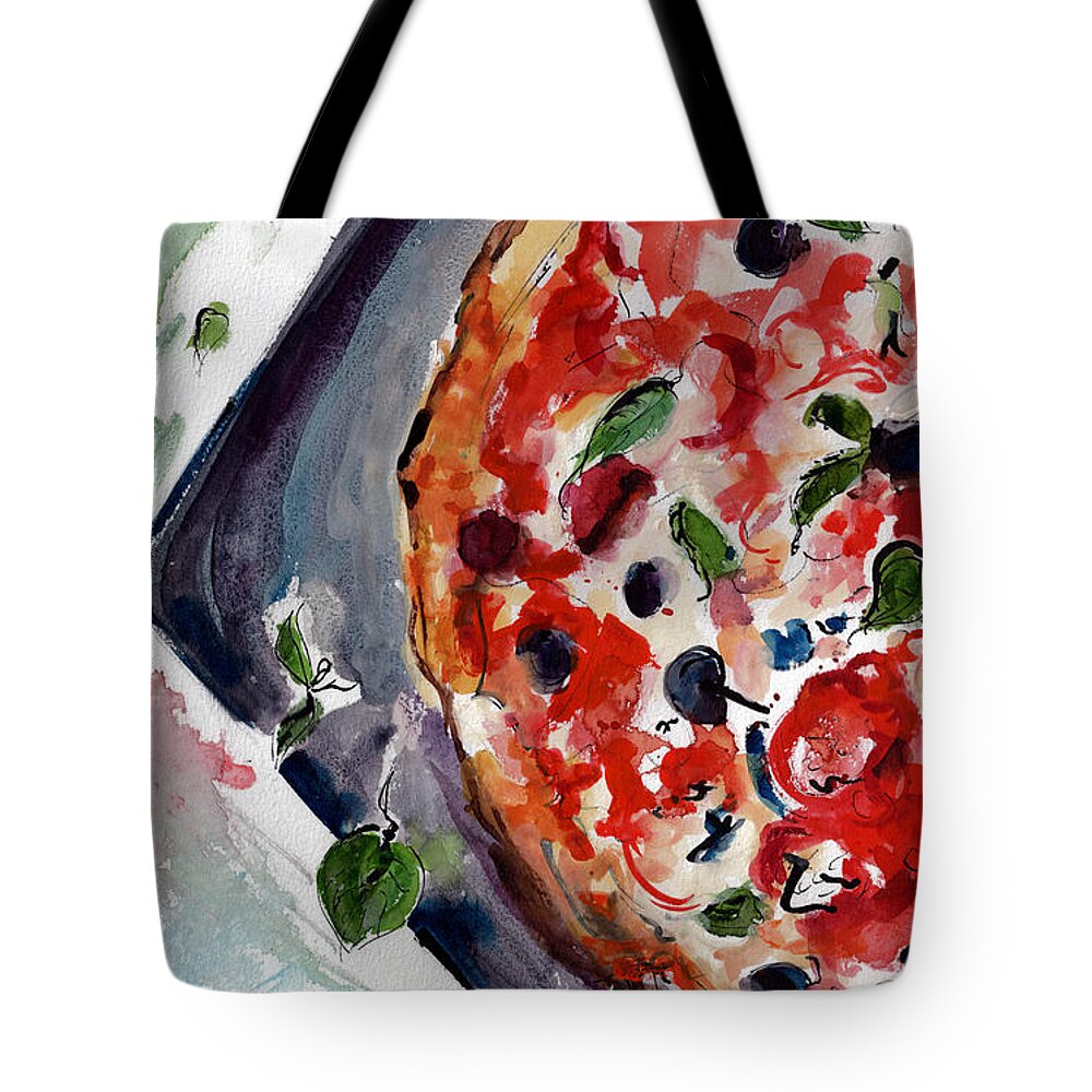 Pizza Tote Bag featuring the painting Pizza Diptych Original Italian Food Left Half by Ginette Callaway