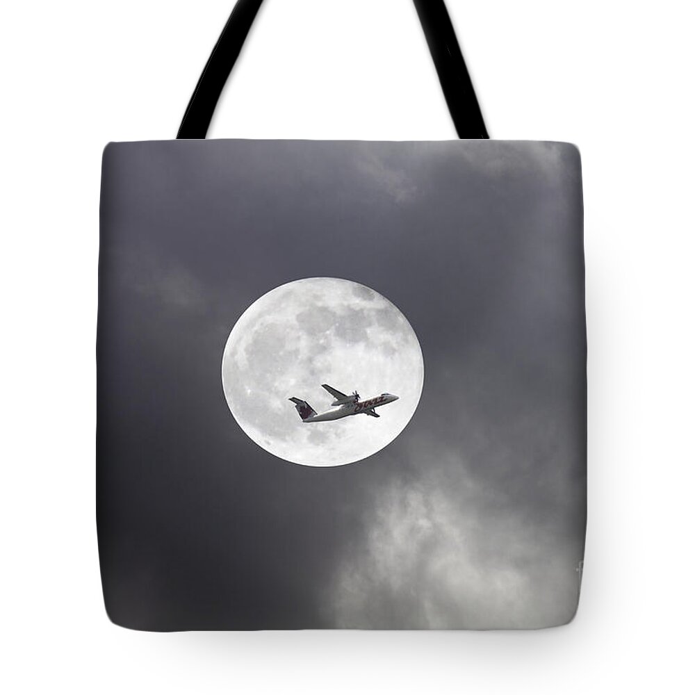 Landscape Tote Bag featuring the photograph Plane in Night Sky by Donna L Munro