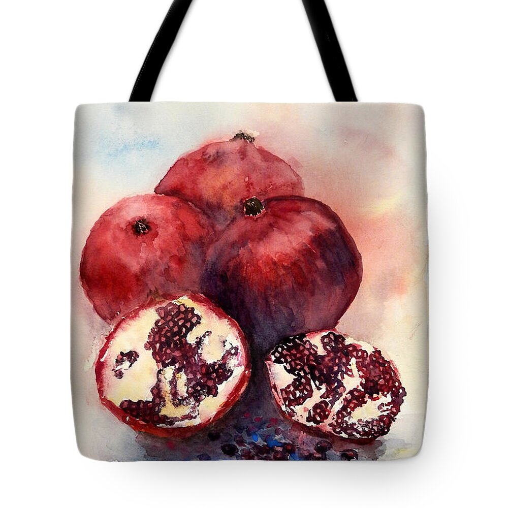 Pomegranate Tote Bag featuring the painting Pomegranate #1 by Yoshiko Mishina
