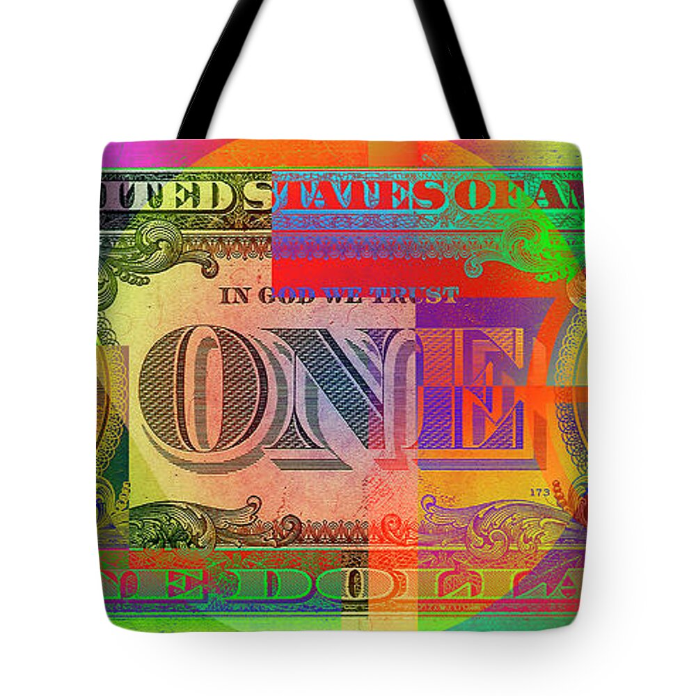 �visual Art Pop� By Serge Averbukh Tote Bag featuring the photograph Pop-Art Colorized One U. S. Dollar Bill Reverse by Serge Averbukh