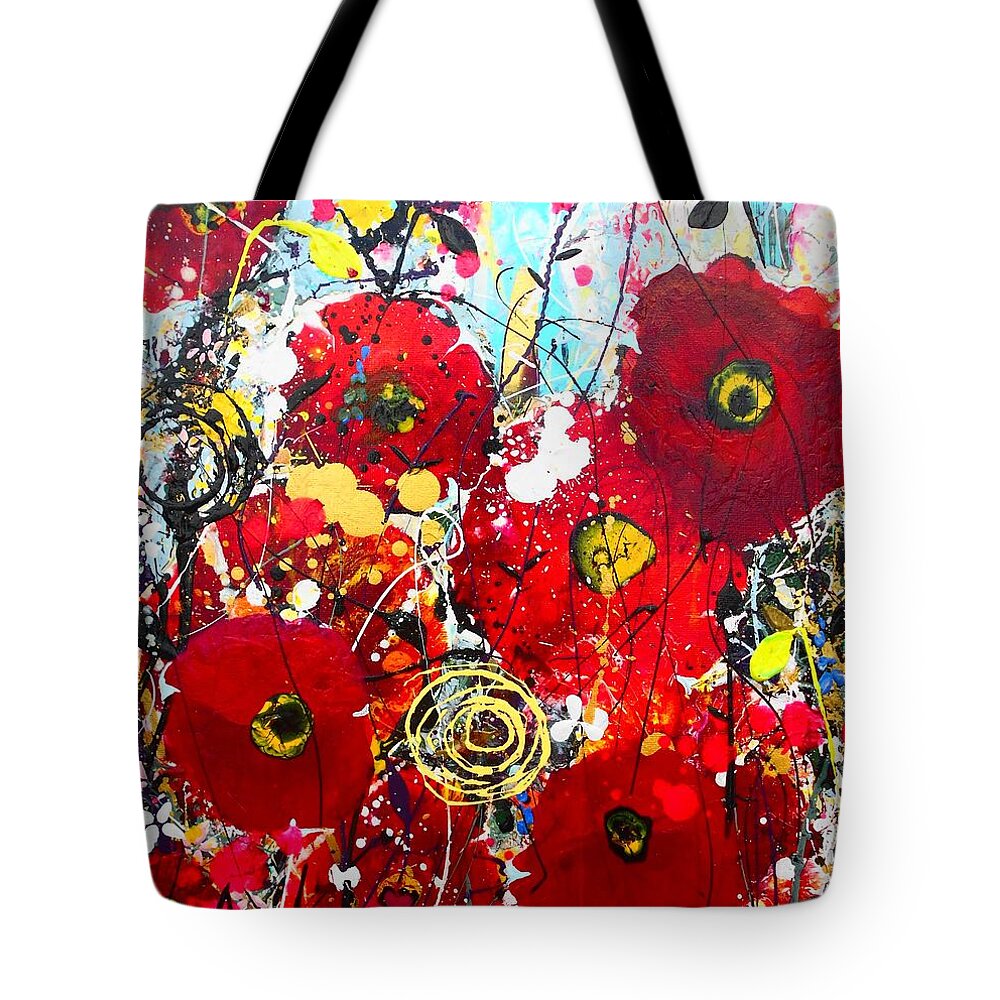 Poppies Tote Bag featuring the painting Poppies #1 by Angie Wright