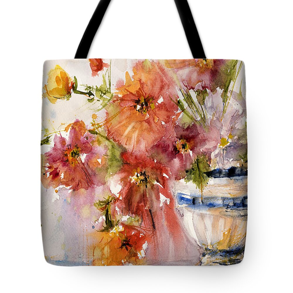Flower Tote Bag featuring the painting Poppies by Judith Levins