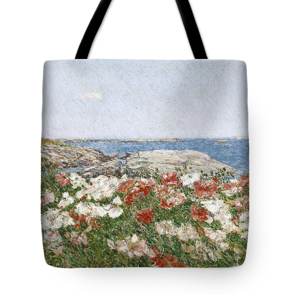 Frederick Childe Hassam (american Tote Bag featuring the painting Poppies on the Isles of Shoals by MotionAge Designs