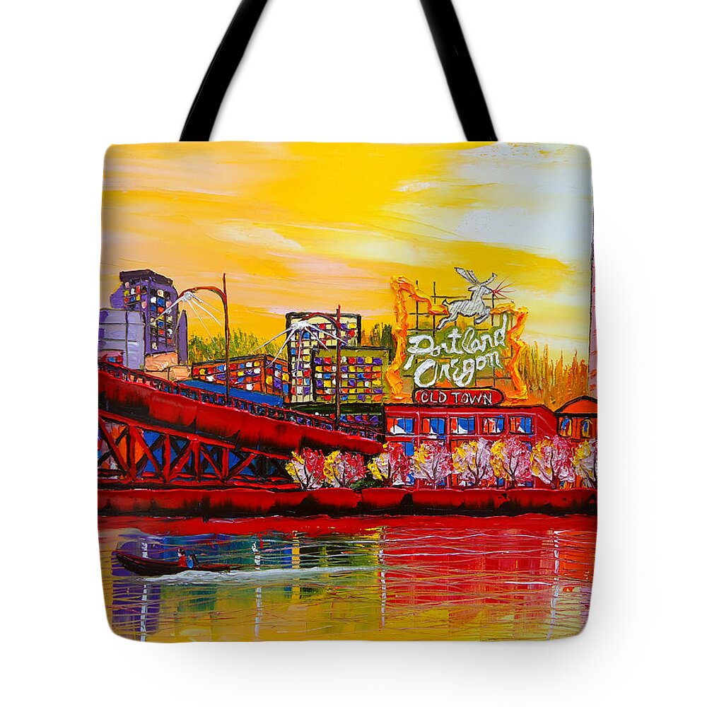  Tote Bag featuring the painting Portland Oregon Sign #65 by James Dunbar