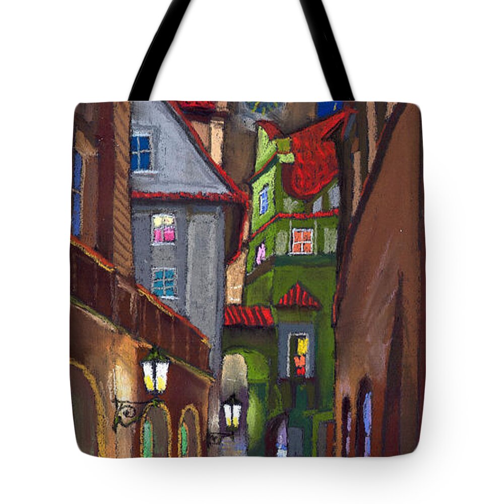 Pastel Tote Bag featuring the painting Prague Old Street by Yuriy Shevchuk