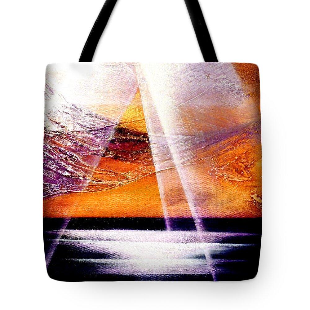 Landscape.light.sunrise.beach.sea Tote Bag featuring the painting Pray #6 by Kumiko Mayer