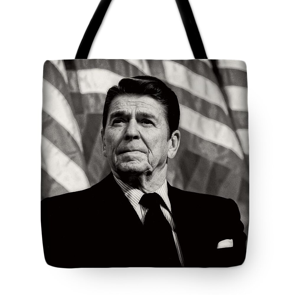 President Ronald Reagan Tote Bag featuring the photograph President Ronald Reagan Speaking - 1982 #1 by Mountain Dreams