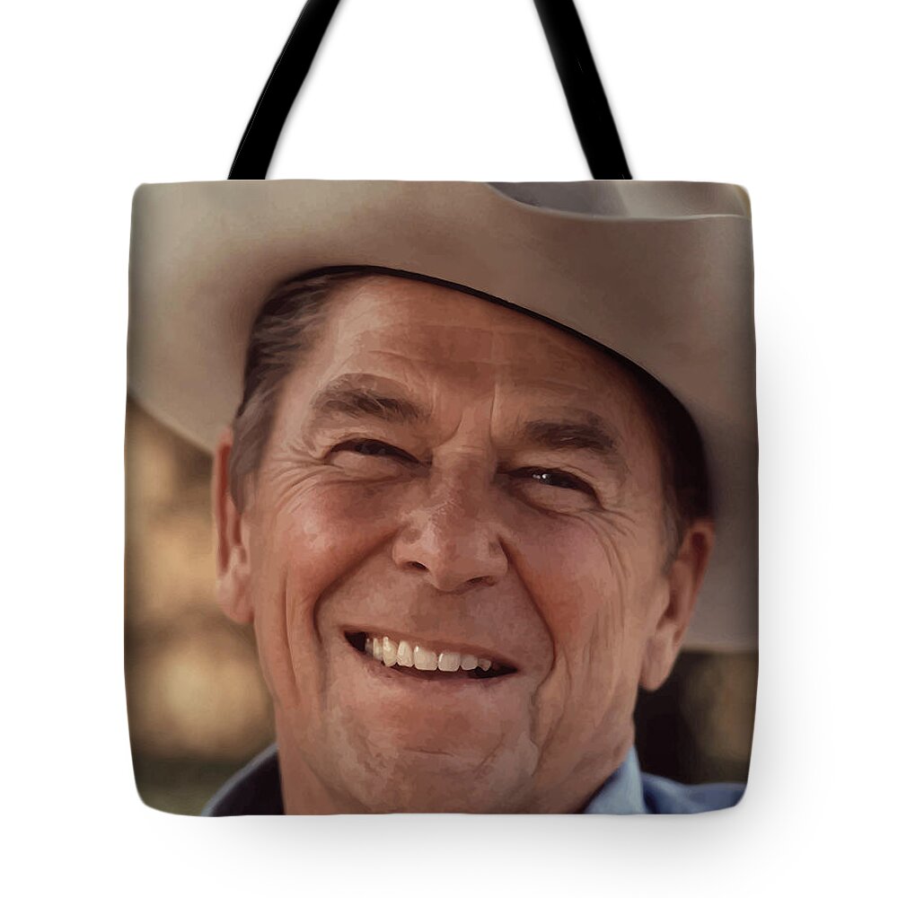 Ronald Reagan Tote Bag featuring the photograph President Ronald Reagan #1 by War Is Hell Store