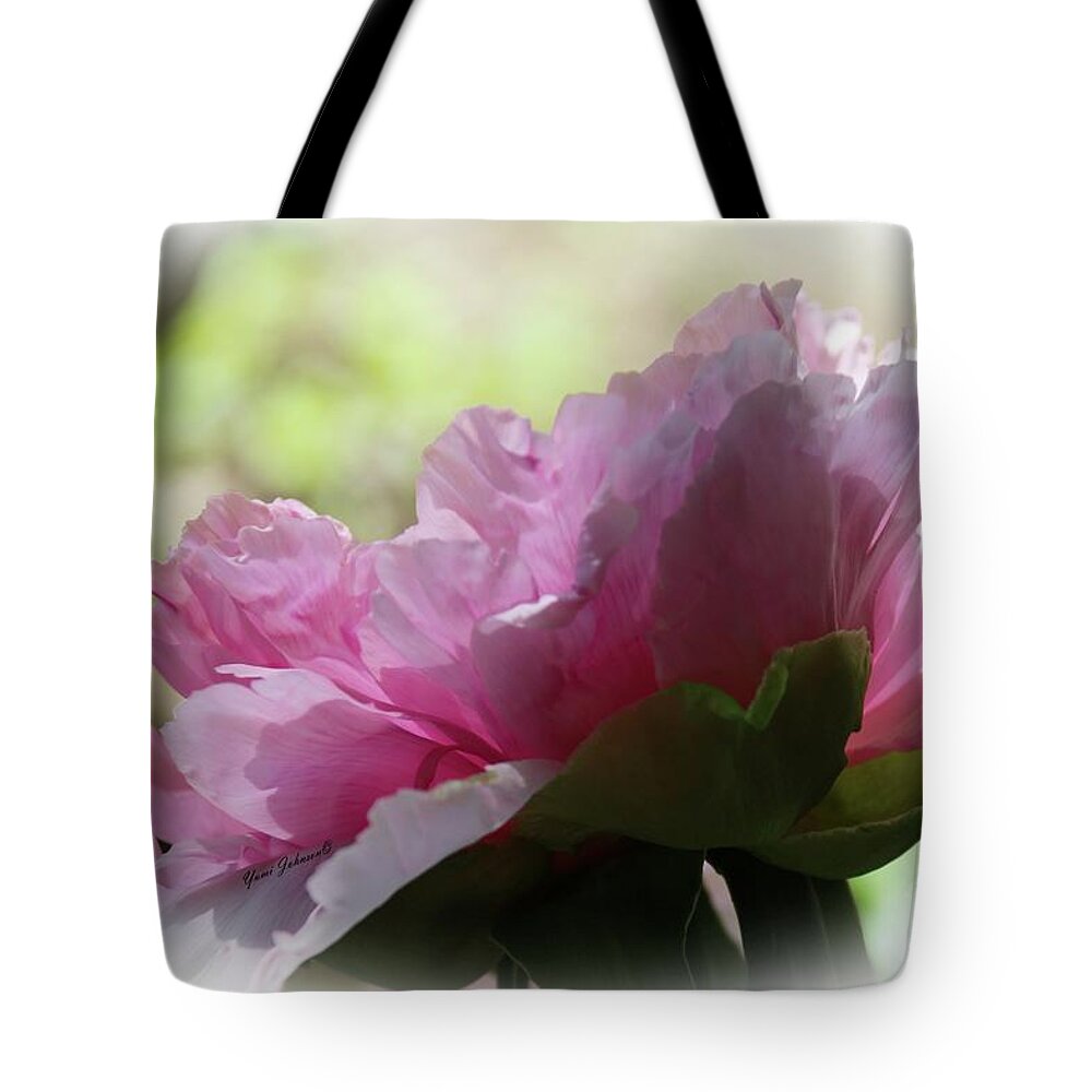 Tree Peony Tote Bag featuring the photograph Pretty in Pink #1 by Yumi Johnson