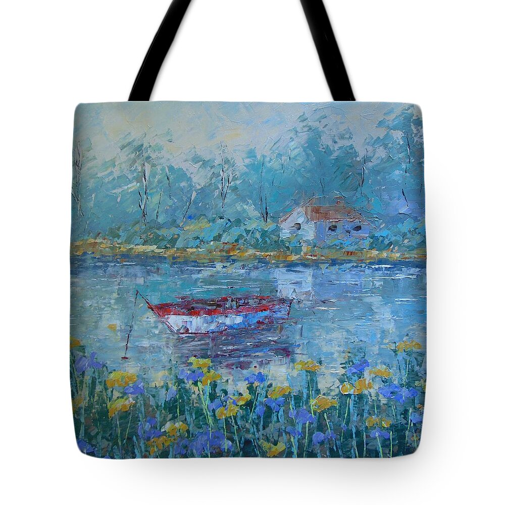 Landscape Tote Bag featuring the painting Provence lake #1 by Frederic Payet