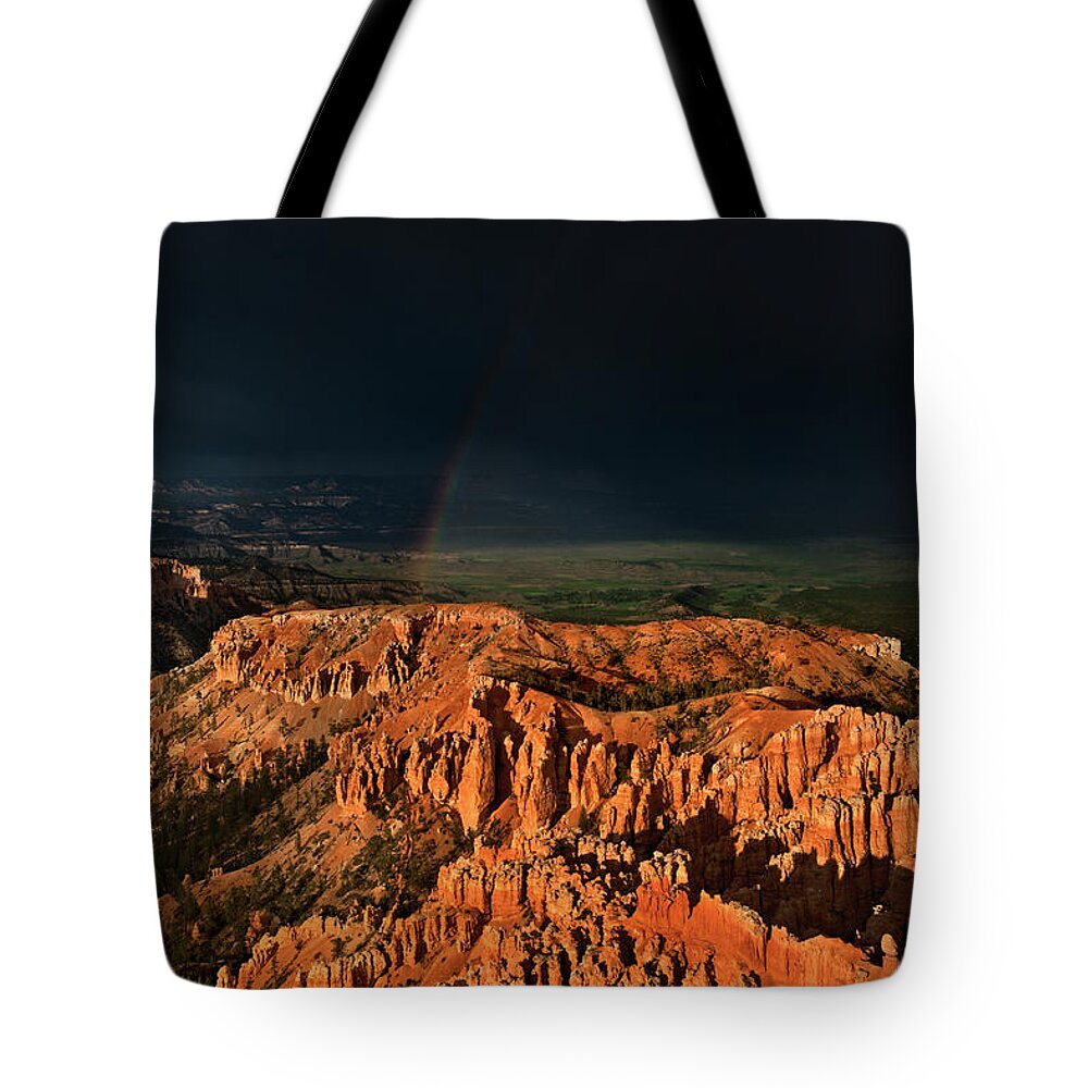 North America Tote Bag featuring the photograph Rainbow Over Hoodoos Bryce Canyon National Park Utah #1 by Dave Welling