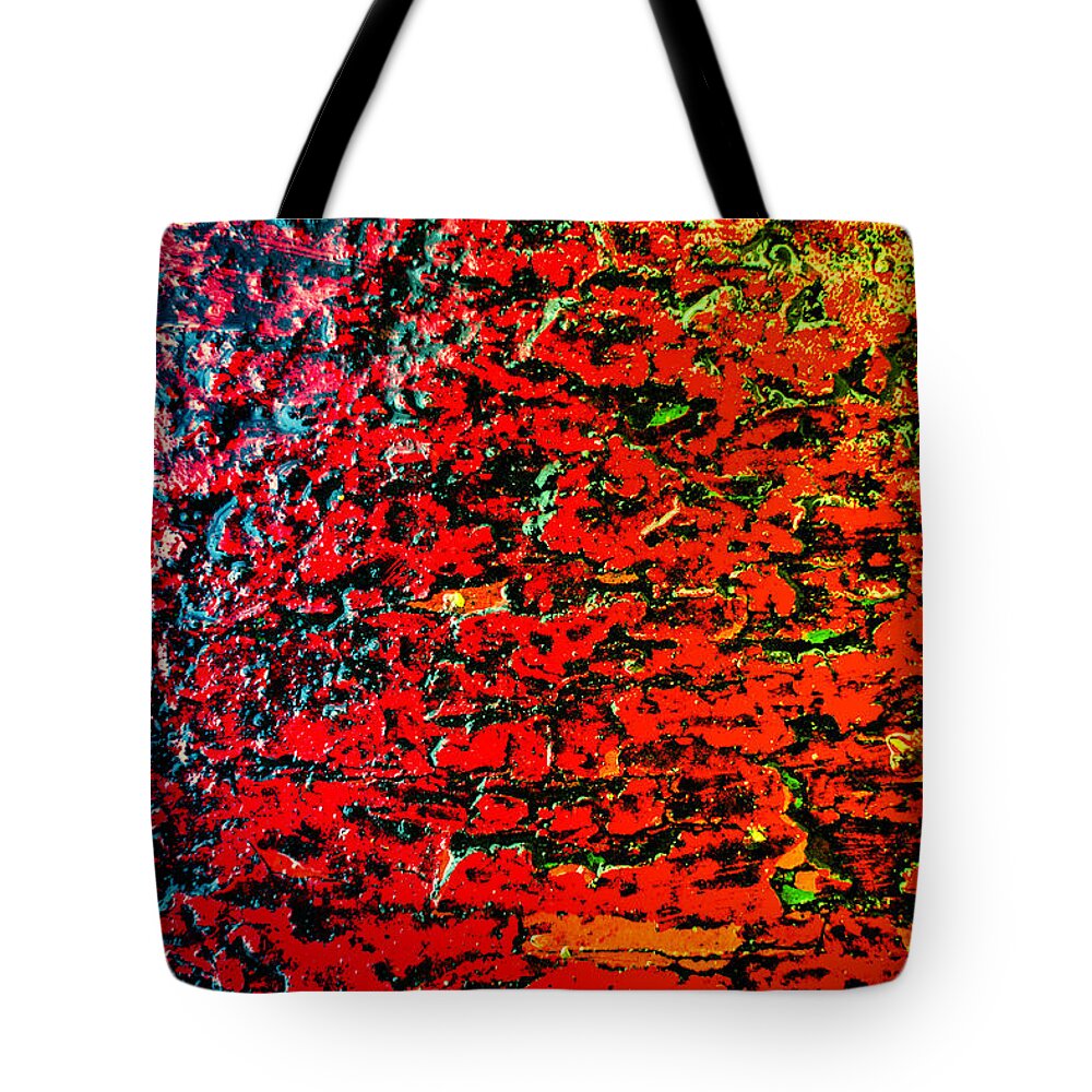 Wall Art Tote Bag featuring the photograph Red Color Abstract Wood and Rain Water #1 by John Williams