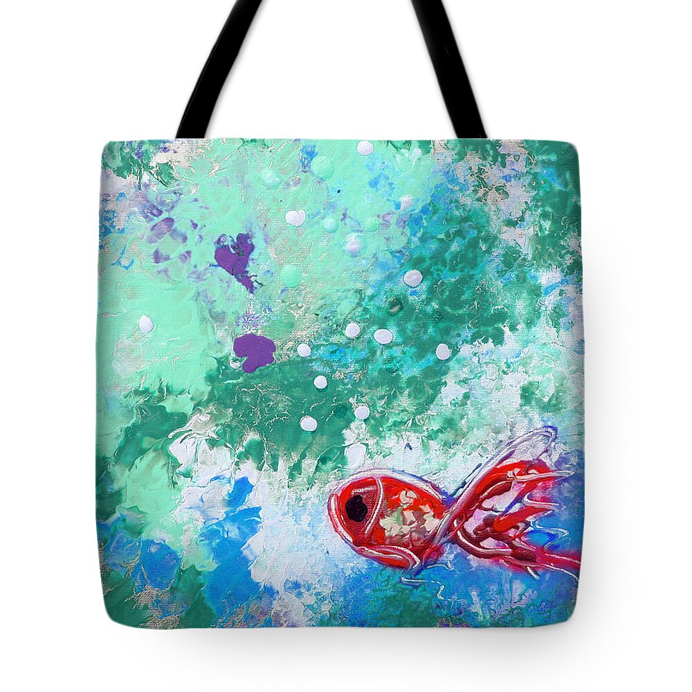 Fish Tote Bag featuring the painting 1 Red Fish by Gina De Gorna