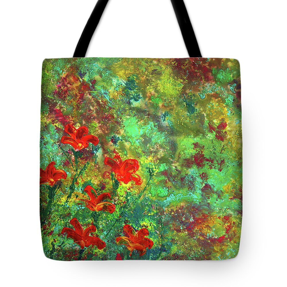 Red Flowers Tote Bag featuring the painting Red Flowers #1 by Erik Tanghe