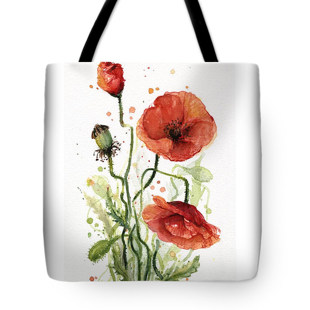 Red Poppy Tote Bag featuring the painting Red Poppies Watercolor by Olga Shvartsur