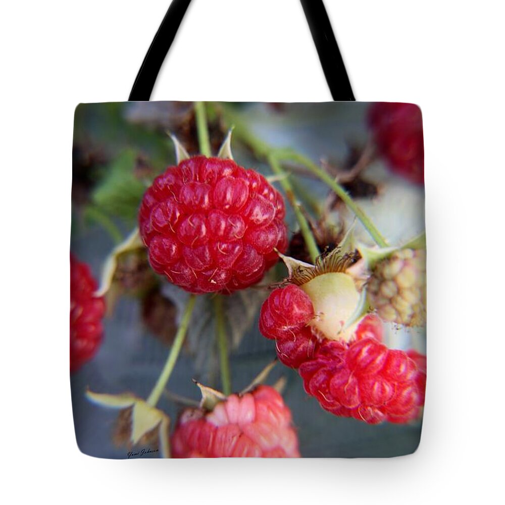 Red Raspberry Tote Bag featuring the photograph Red Raspberry #1 by Yumi Johnson