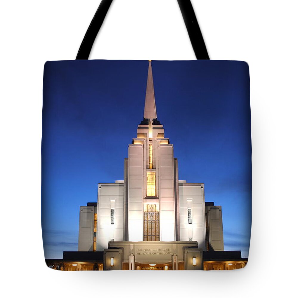 Lds Tote Bag featuring the photograph Rexburg Idaho LDS Temple #1 by Nathan Abbott