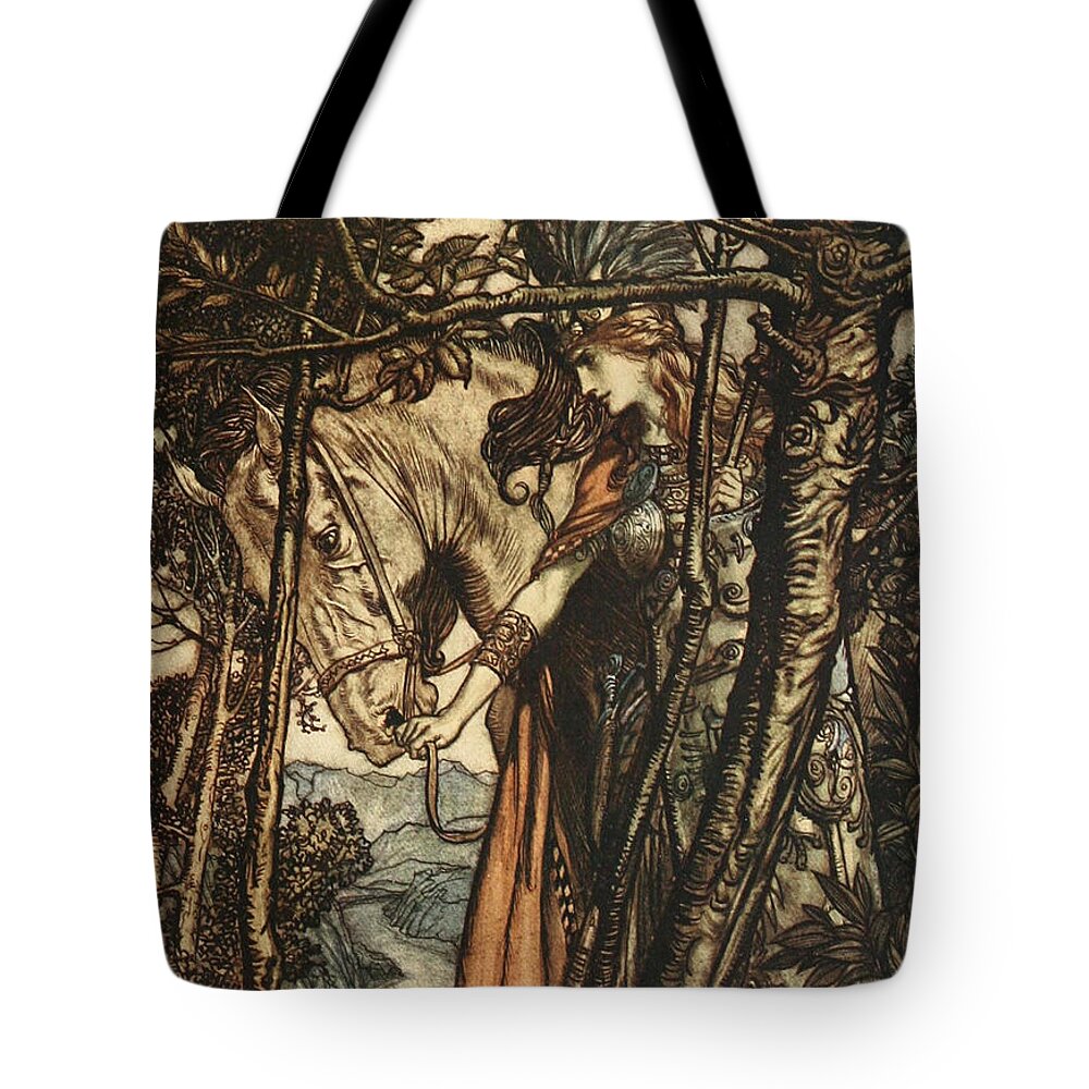 Arthur Rackham - Wagner's Ring Cycle The Valkyrie (1910) 5 Tote Bag featuring the painting RING CYCLE The Valkyrie by Arthur Rackham