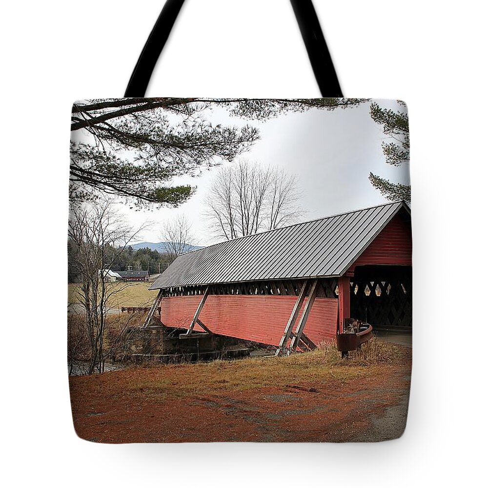 Vermont Tote Bag featuring the photograph River Road Covered Bridge #1 by Wayne Toutaint
