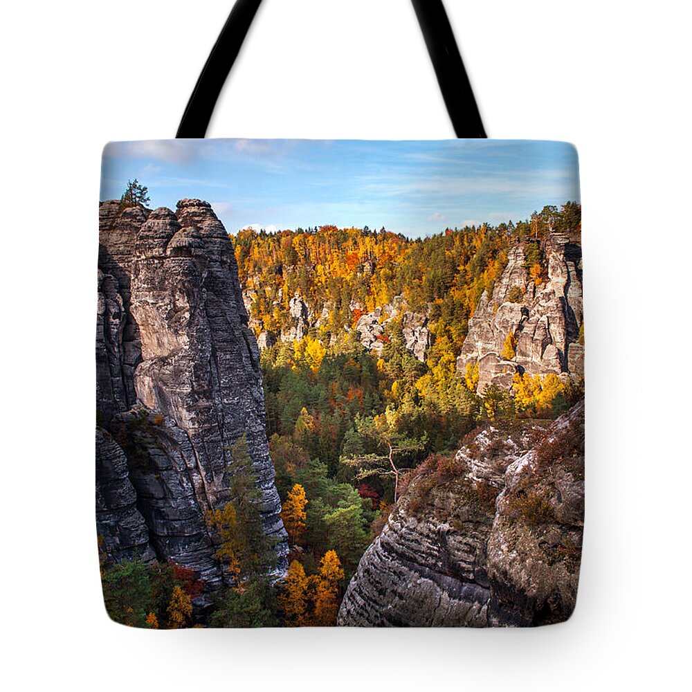 Saxon Switzerland Tote Bag featuring the photograph Rocks of Saxon Switzerland #1 by Jenny Rainbow