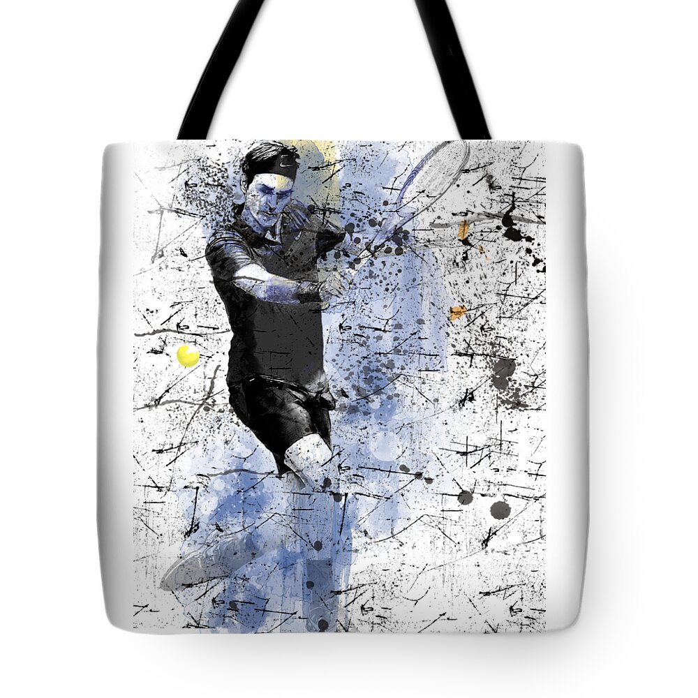 Roger Federer Tote Bag featuring the digital art Roger Federer #1 by Marlene Watson