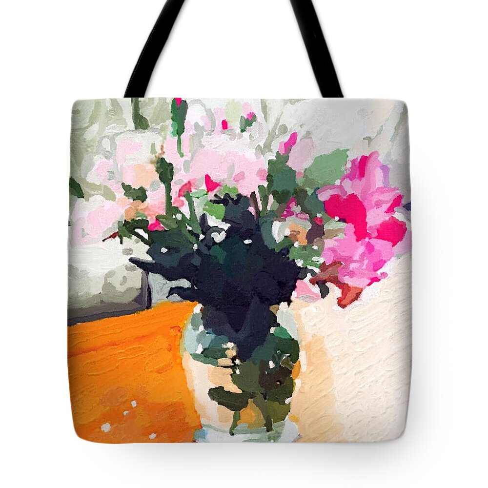 Pink Roses Tote Bag featuring the photograph Roses in the Living Room #1 by Melissa Abbott