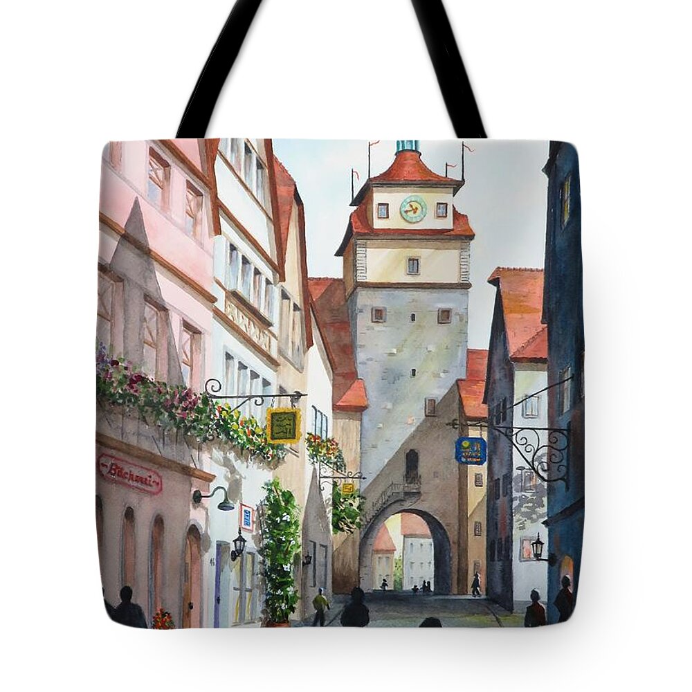 Tower Tote Bag featuring the painting Rothenburg Tower by Joseph Burger