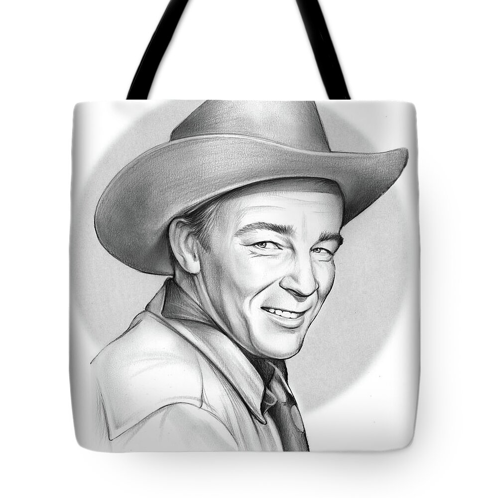 Roy Rogers Tote Bag featuring the drawing Roy Rogers by Greg Joens
