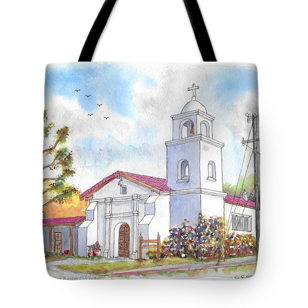 Santa Cruz Mission Tote Bag featuring the painting Santa Cruz Mission, Santa Cruz, California by Carlos G Groppa