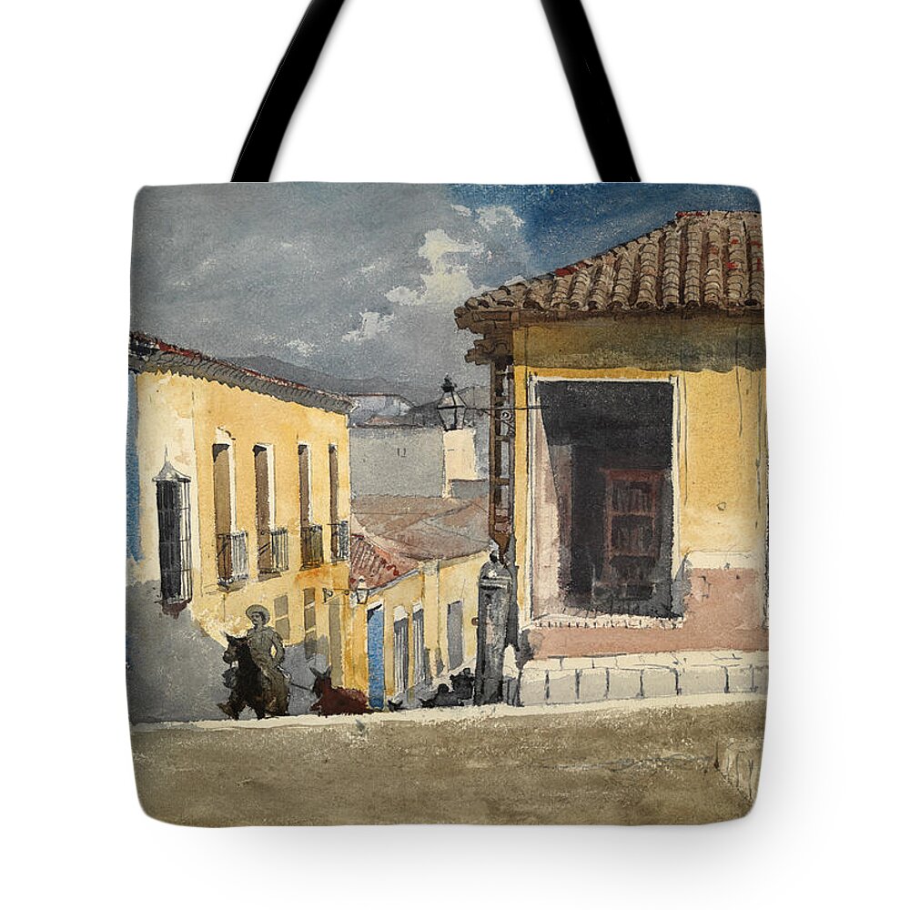 Winslow Homer Tote Bag featuring the drawing Santiago de Cuba. Street Scene by Winslow Homer
