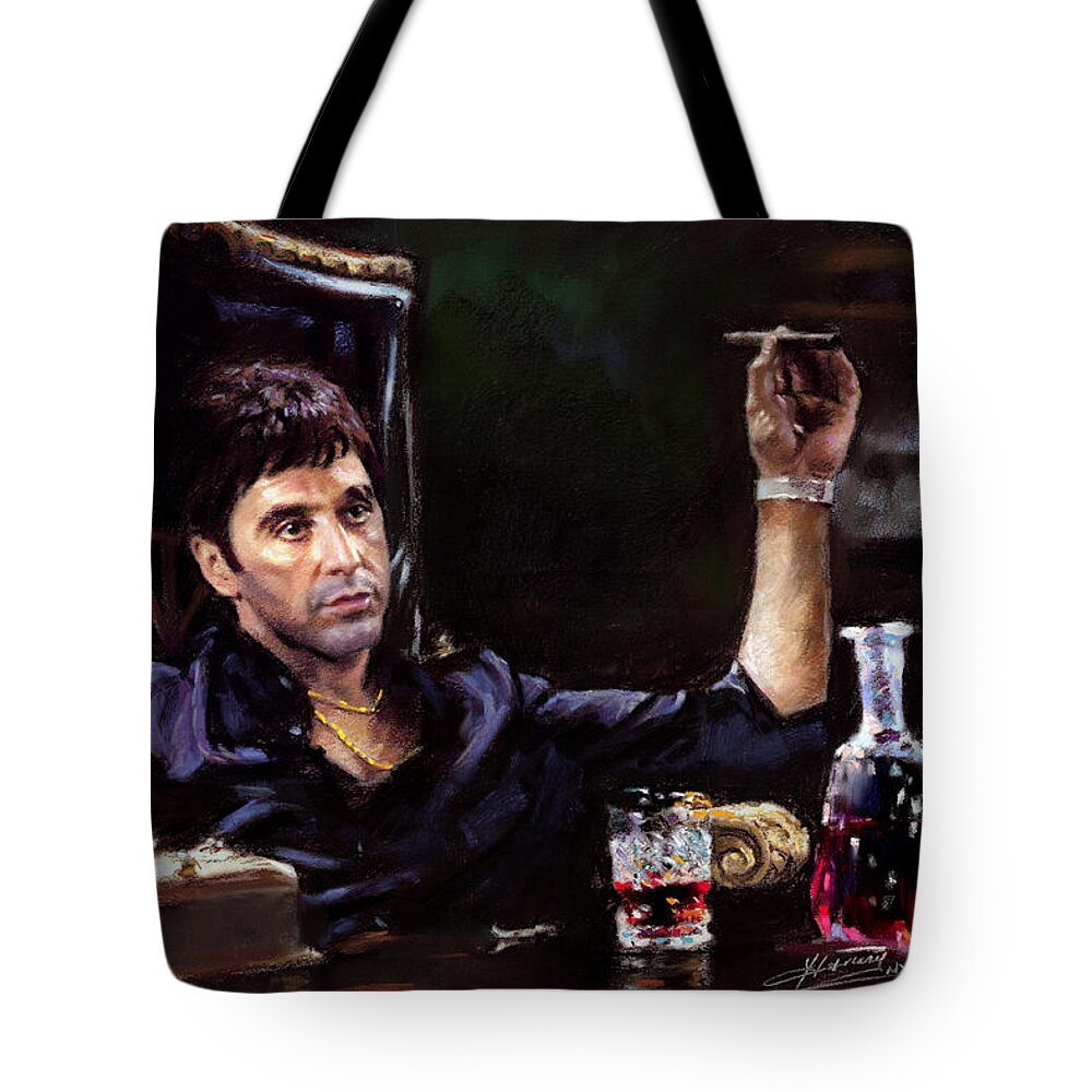 Al Pacino Tote Bag featuring the pastel Scarface #1 by Ylli Haruni