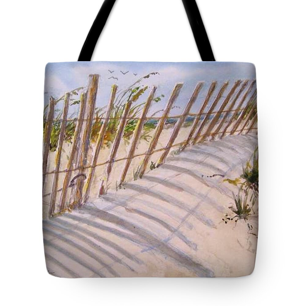 Sand Fence Tote Bag featuring the painting Sea Oats And Shadows #1 by Bobby Walters