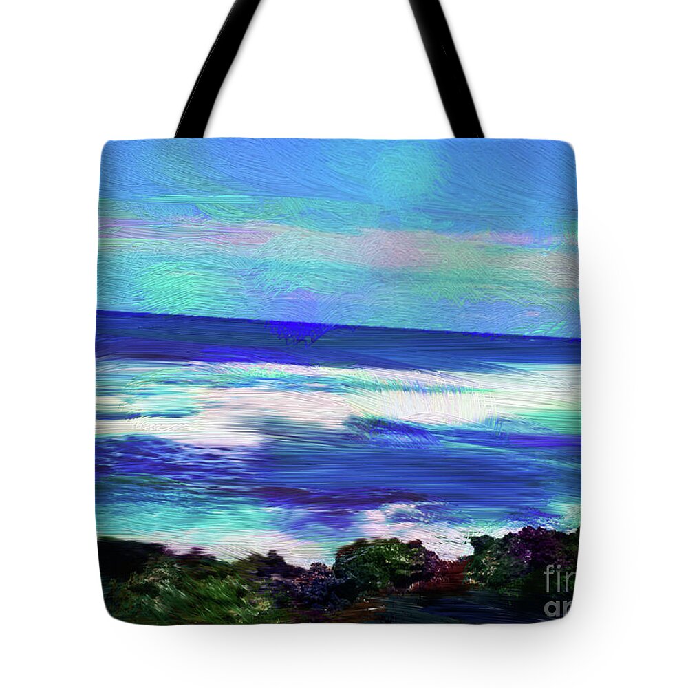 Seascapes Tote Bag featuring the mixed media Seascape #2 by Karen Nicholson