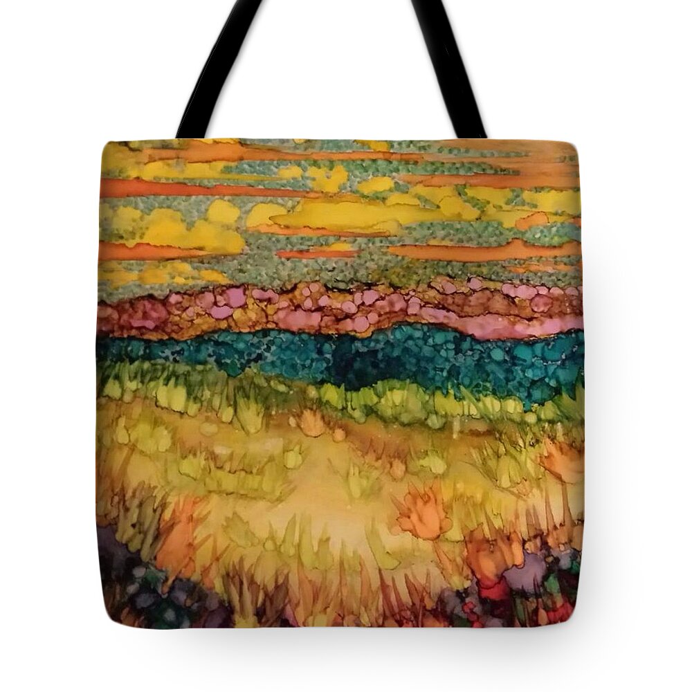 Alcohol Ink Prints Tote Bag featuring the painting Seashore by Betsy Carlson Cross