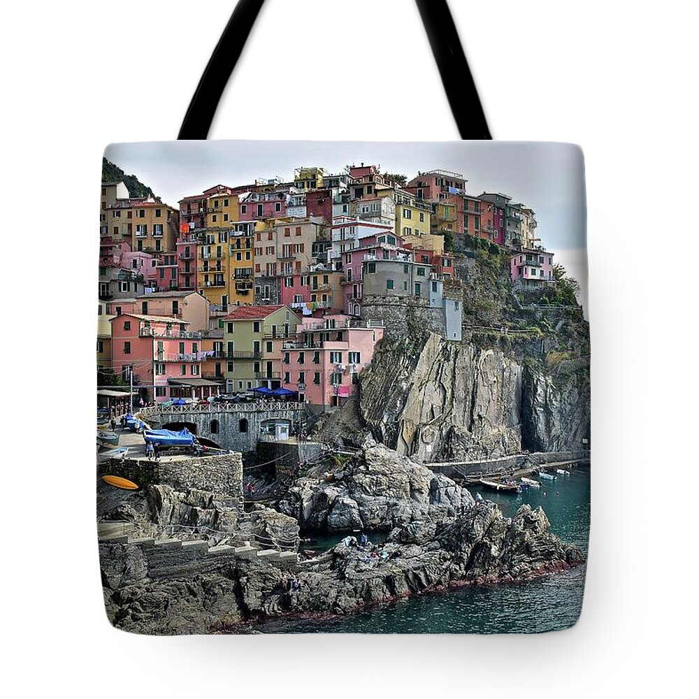 Manarola Tote Bag featuring the photograph Seaside Village #1 by Frozen in Time Fine Art Photography
