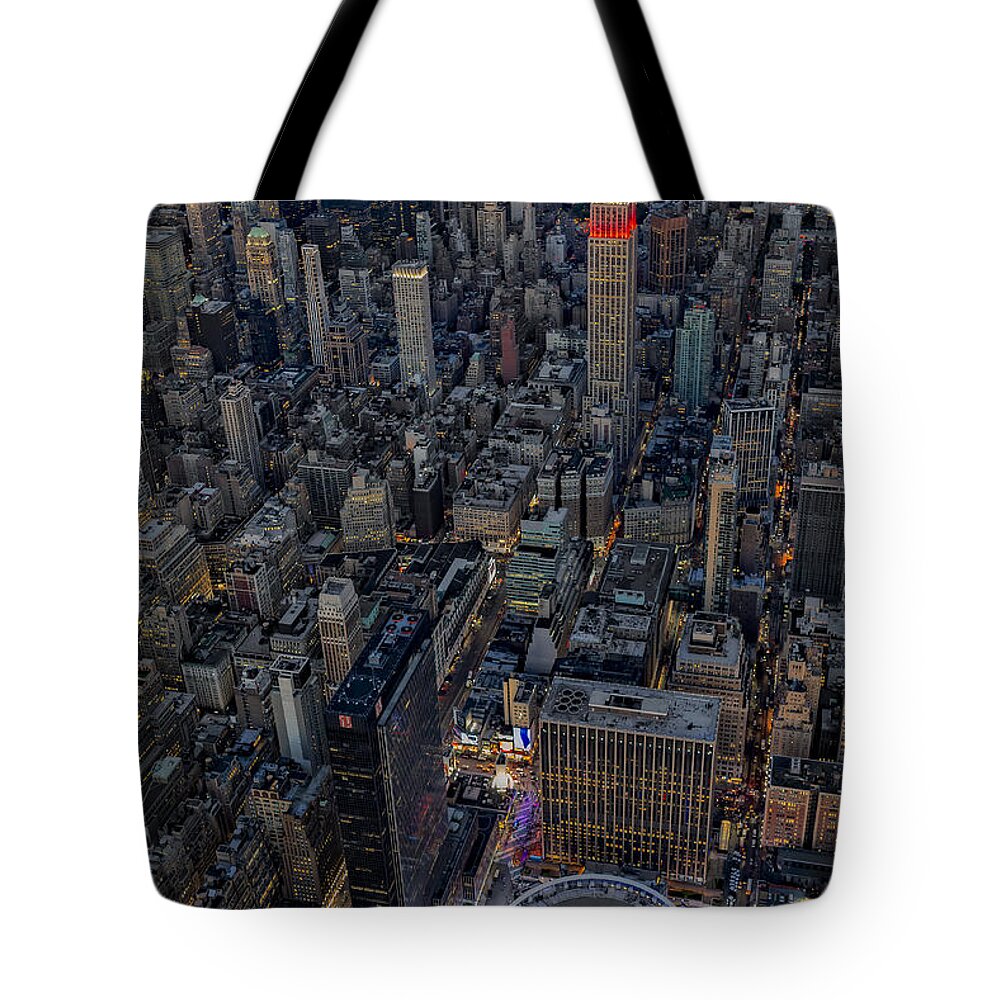 Aerial View Tote Bag featuring the photograph September 11 NYC Tribute by Susan Candelario