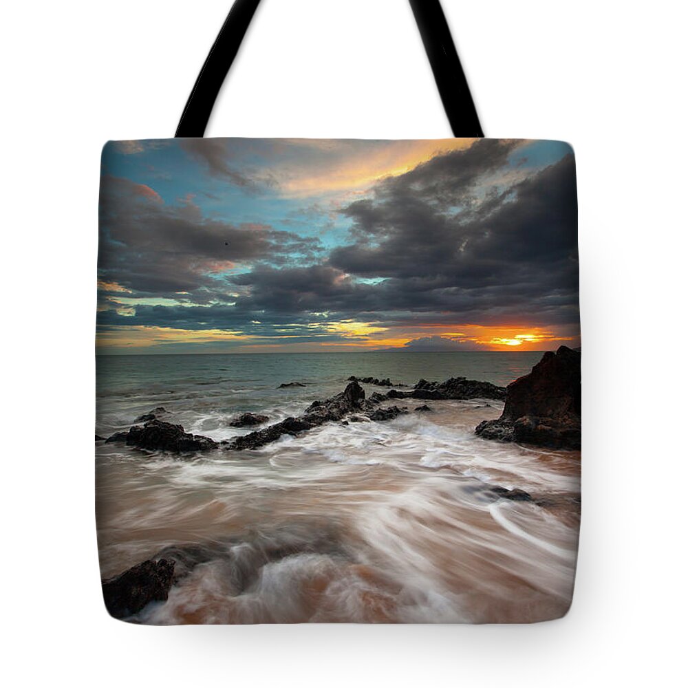 Charlie Young Kihei Maui Hawaii Sunset Clouds Seascape Ocean Tjdes Fine Art Photography Tote Bag featuring the photograph Serenity #1 by James Roemmling