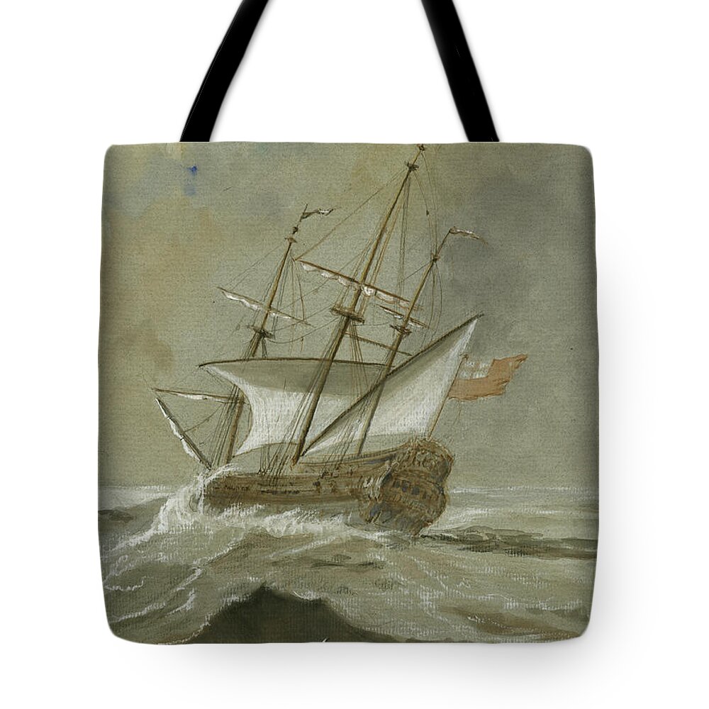 Sail Tote Bag featuring the painting Ship at the storm by Juan Bosco