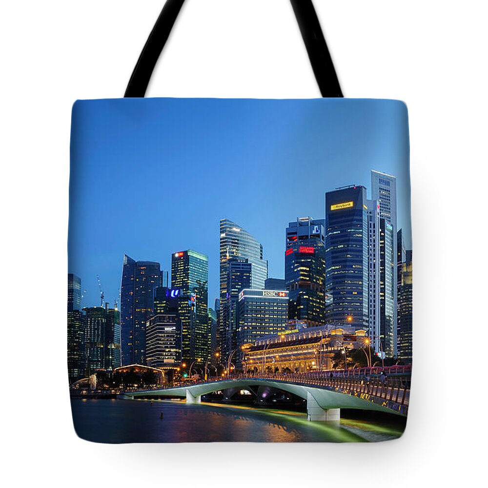 Panorama Tote Bag featuring the photograph Singapore Skyline Panorama by Rick Deacon