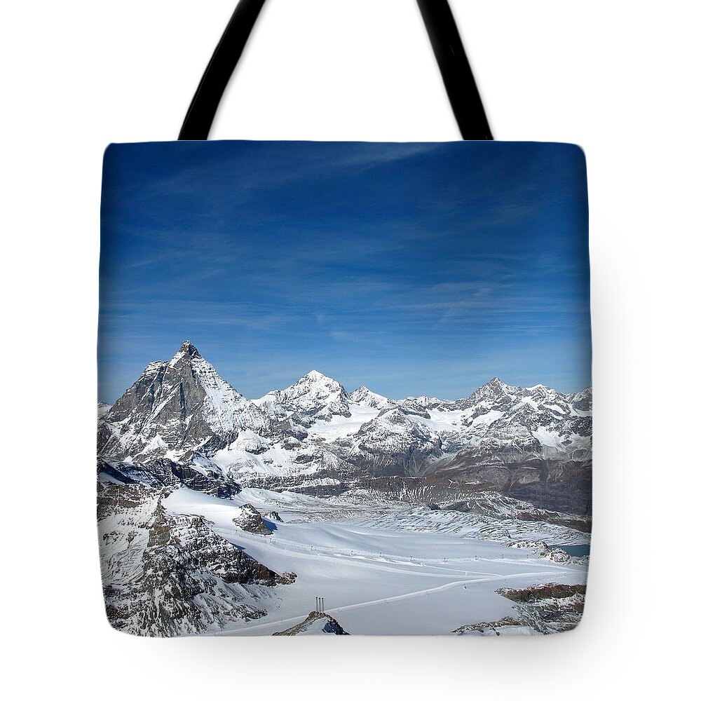 Zermatt Tote Bag featuring the photograph Skking in the Alps #1 by Sue Morris