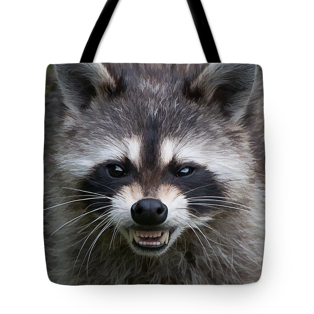 Portrait Tote Bag featuring the photograph Snarling Raccoon by Joye Ardyn Durham