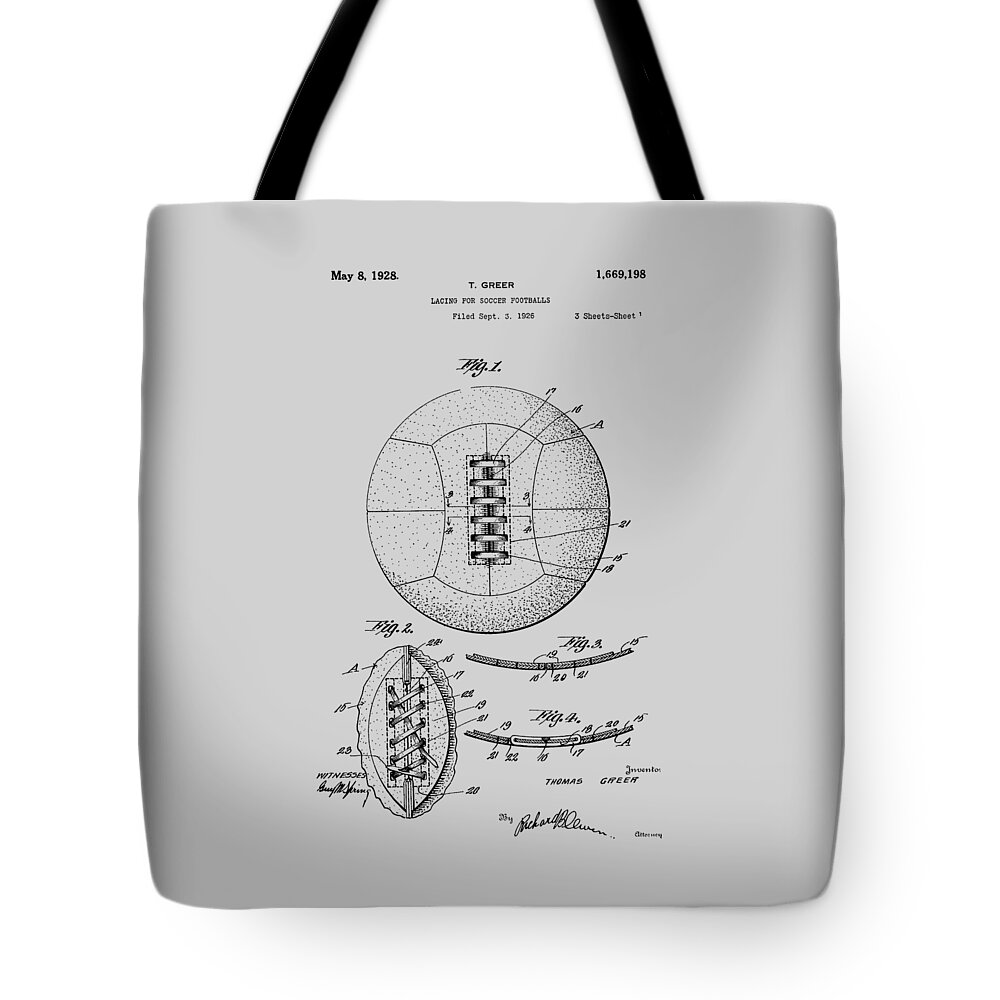 Soccer Tote Bag featuring the photograph Soccer Ball Patent 1928 #2 by Chris Smith