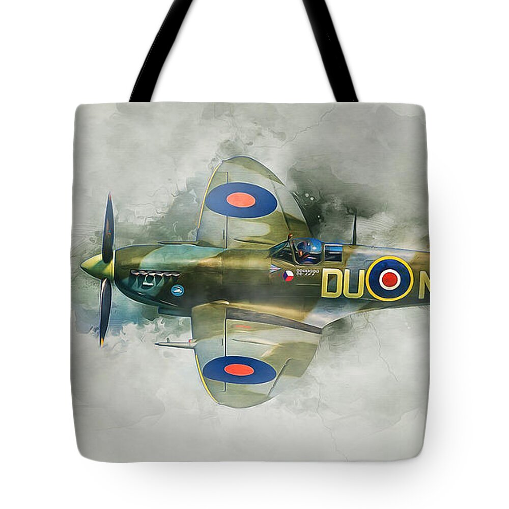 Spitfire Tote Bag featuring the mixed media Spitfire #1 by Ian Mitchell