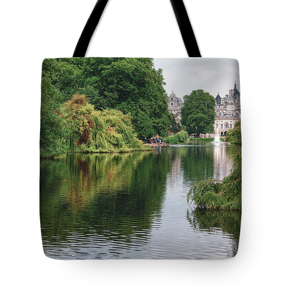 London Eye Tote Bag featuring the photograph St James Park by Shirley Mitchell