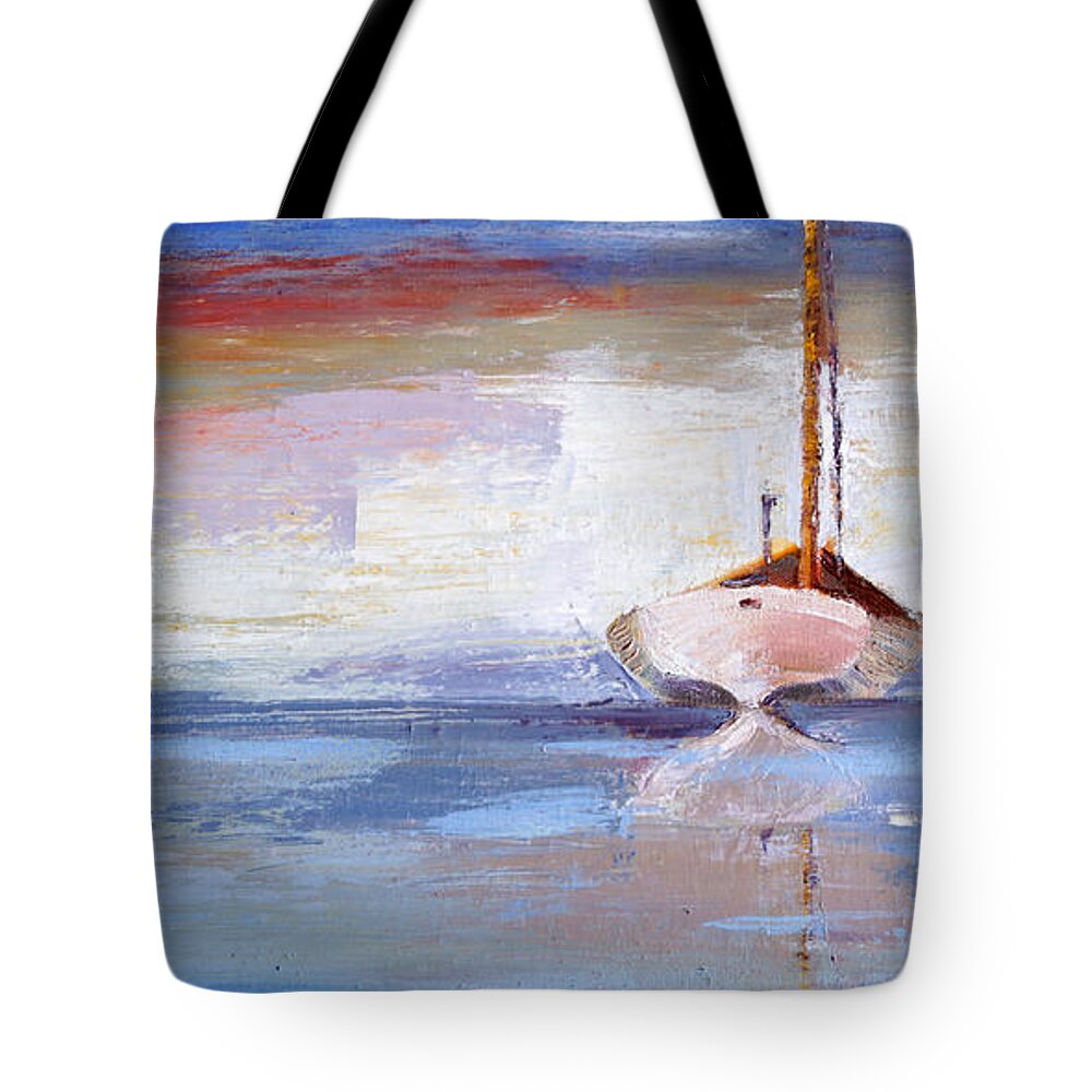 Seascape Tote Bag featuring the painting Stillness #2 by Trina Teele