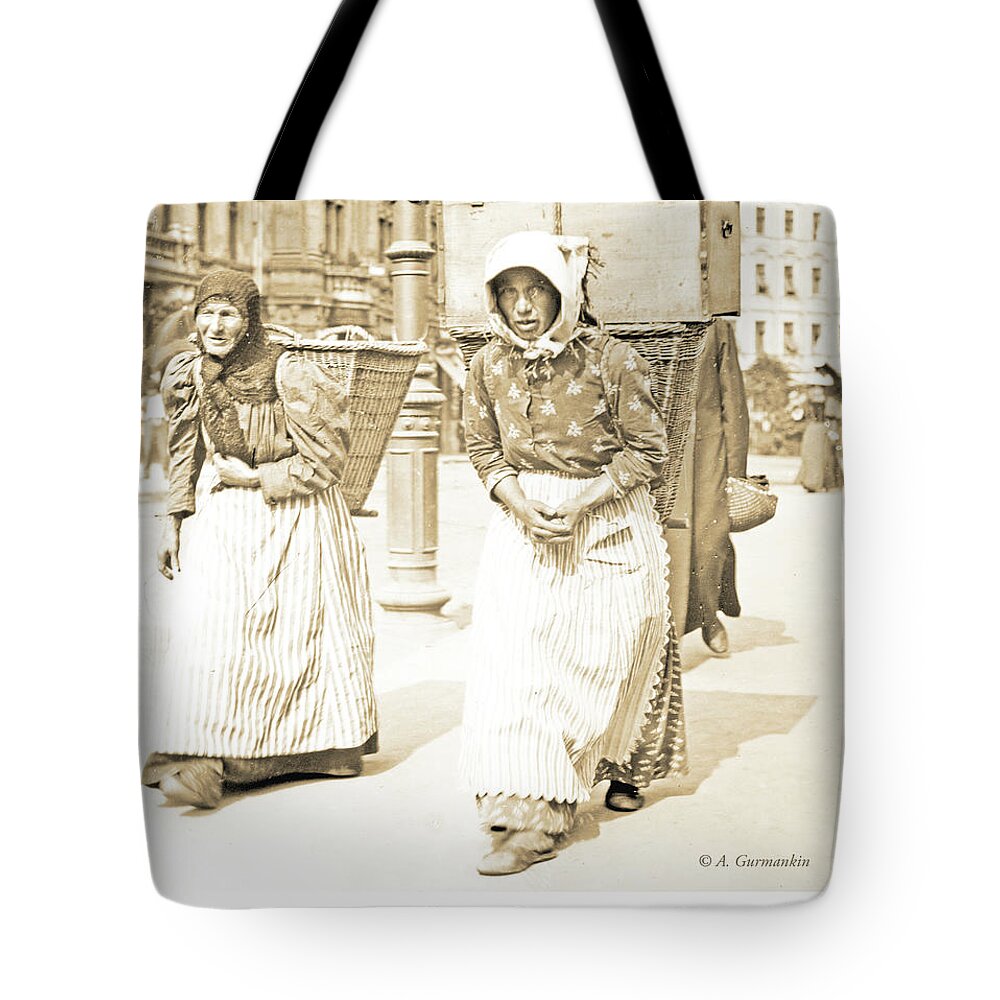 Street Merchants Tote Bag featuring the photograph Street Merchants Carrying Baskets, Coburg, Germany, c 1903, Vint #1 by A Macarthur Gurmankin