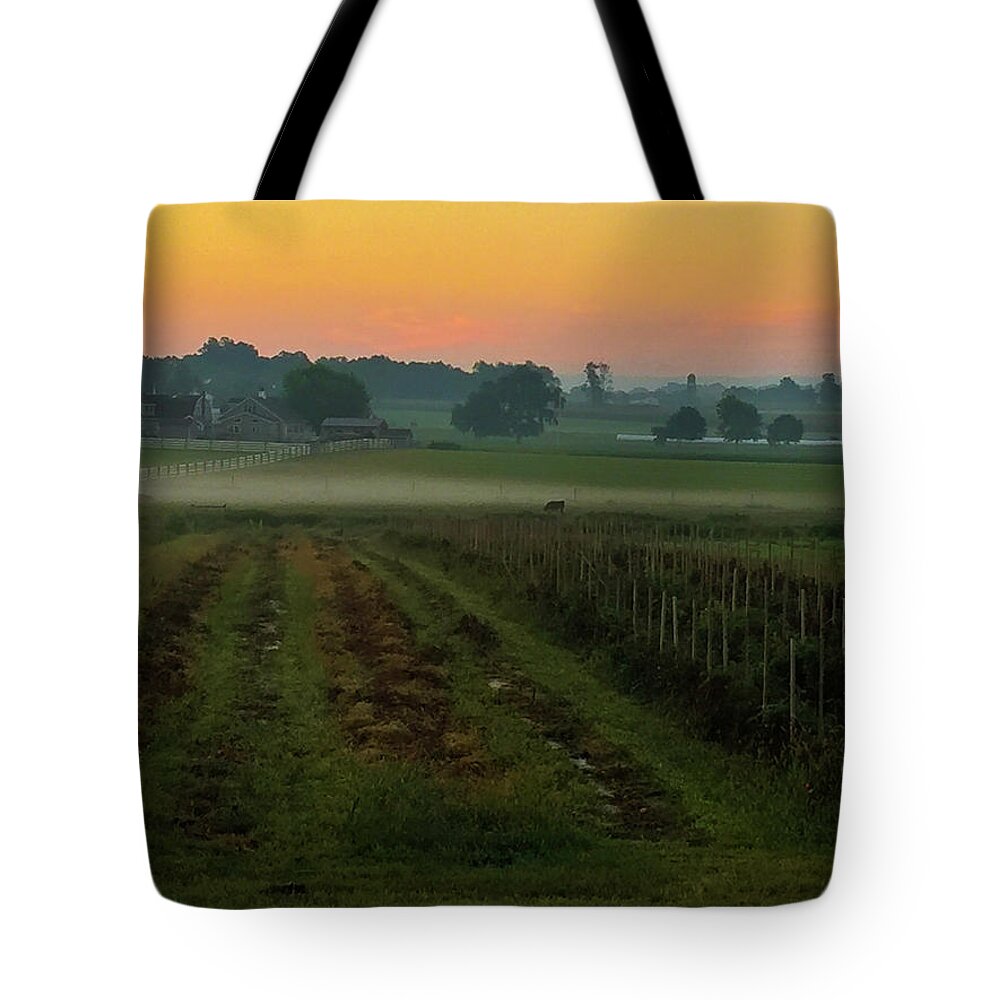 Sunrise Landscape Photo On A Farm Tote Bag featuring the photograph Sunrise On The Farm #2 by Kenneth Cole