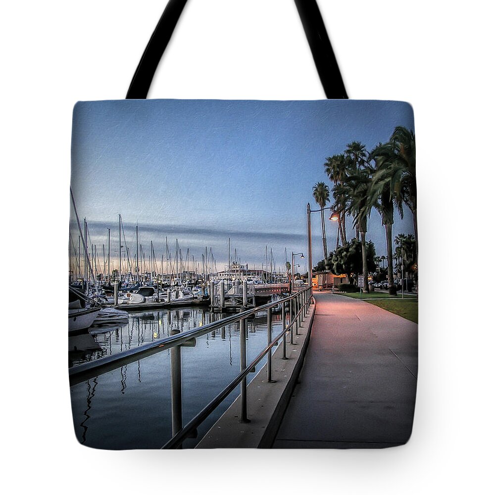 Sunrise Tote Bag featuring the photograph Sunrise Over Santa Barbara Marina by Tom Mc Nemar