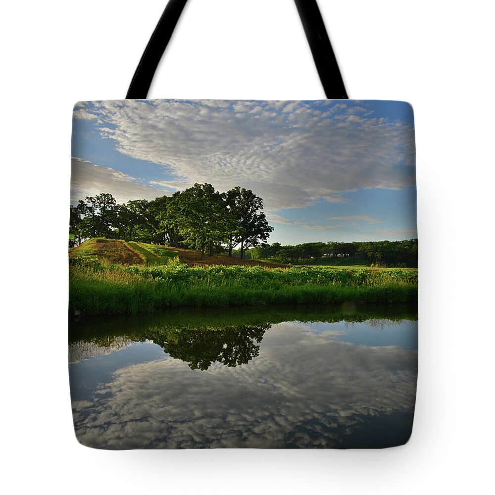 Glacial Park Tote Bag featuring the photograph Sunrise Reflected in Nippersink Creek in Glacial Park #1 by Ray Mathis